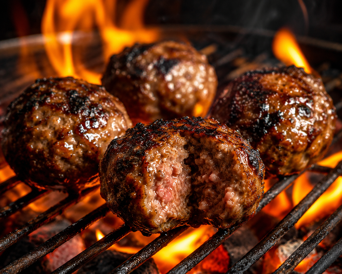 Grilled meatballs on a grill